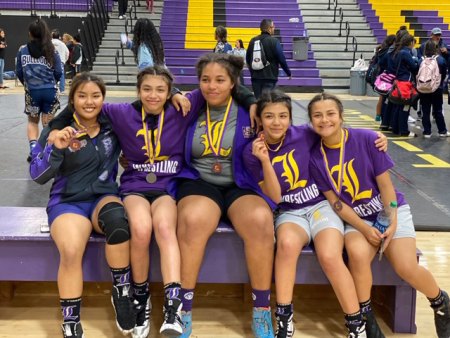 Lady Tigers from Last Girl Standing tourney, (L to R) Mia Meno, Marissa Perico, Destiny Barnes, Miryah Perico, Halona Martinez.